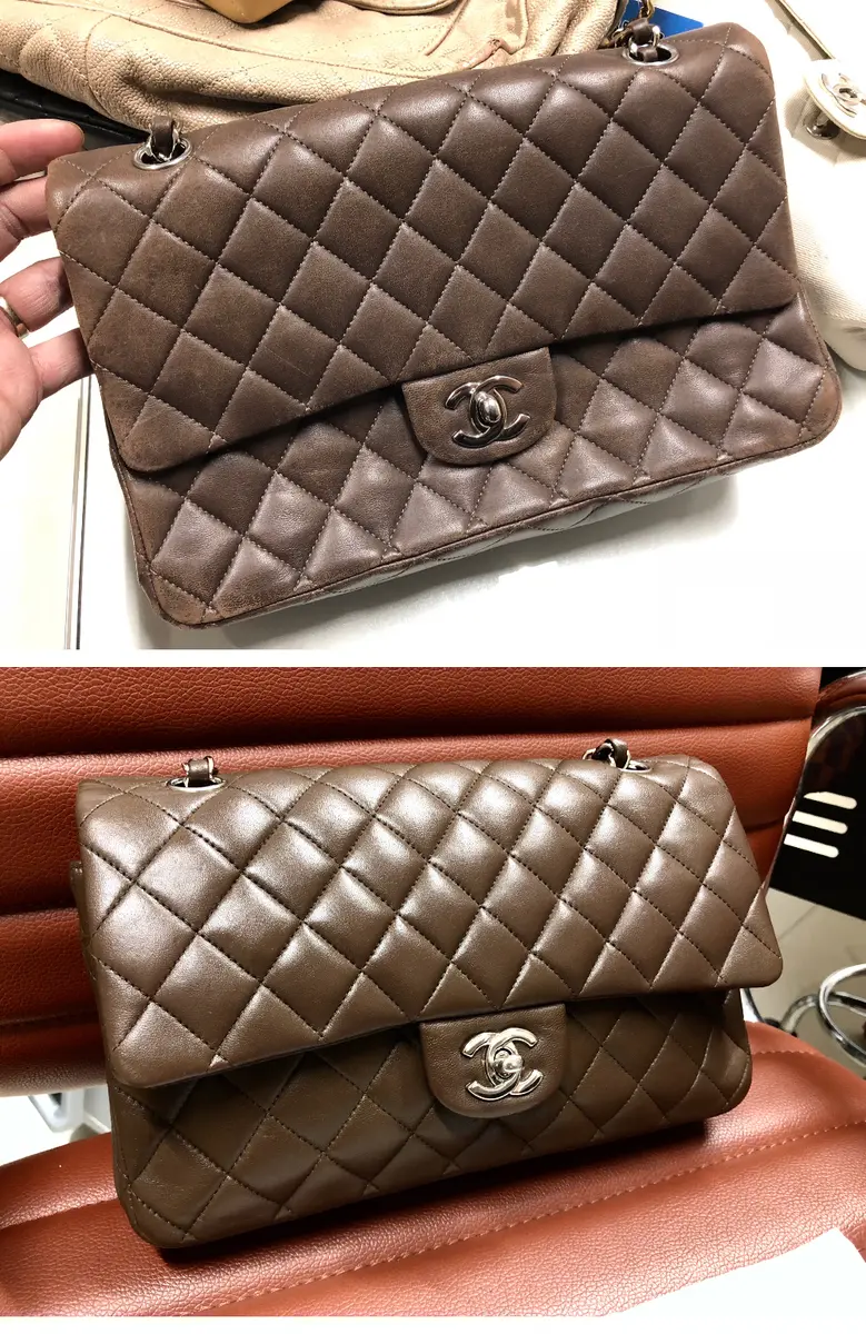 香奈儿手袋皮面磨损修复前后完整对比
